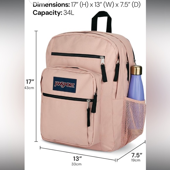 Jansport Light Pink and black Backpack so cute , big student - Picture 2 of 12